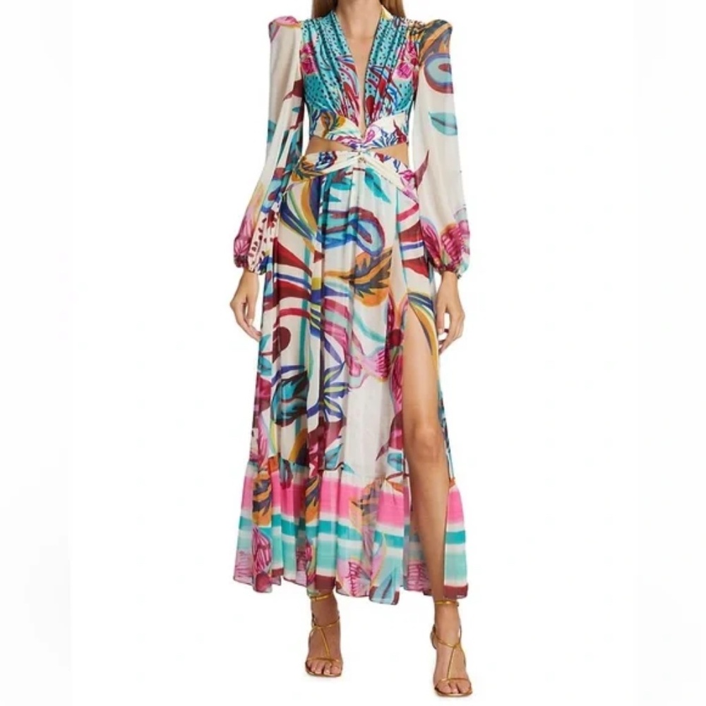 PatBO Floral Chiffon Plunge Maxi Dress